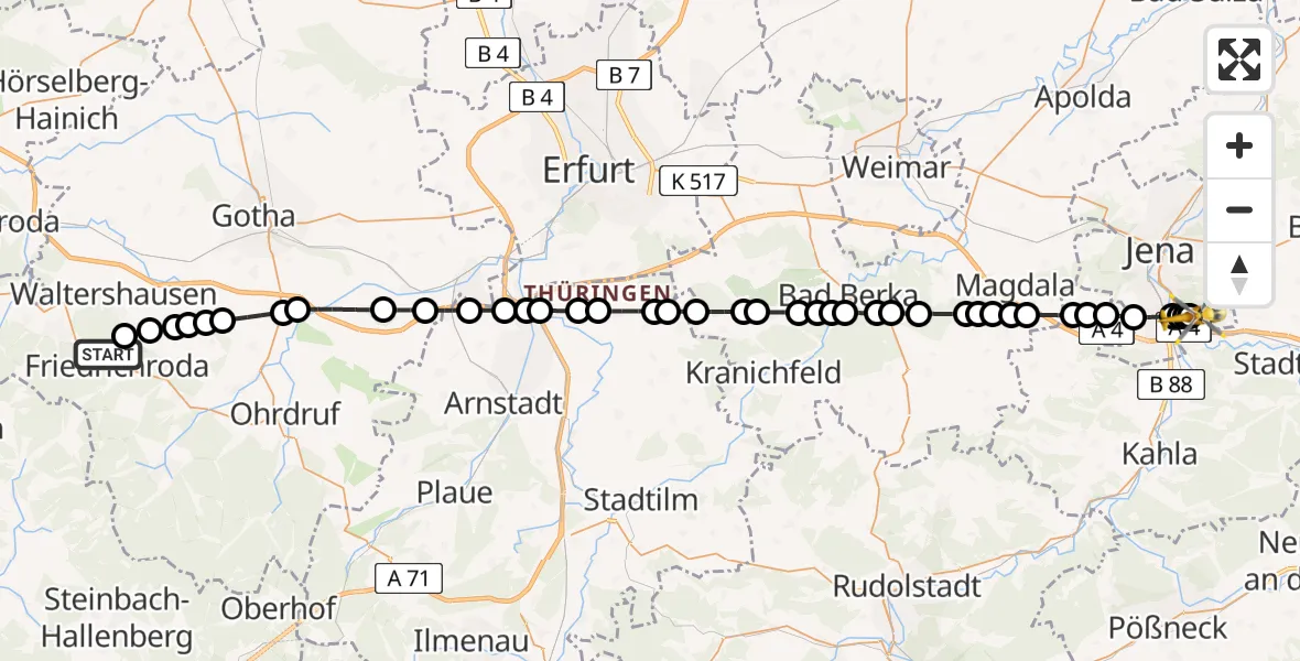 Routekaart van de vlucht: Ambulanzhubschrauber nach Jena University Hospital