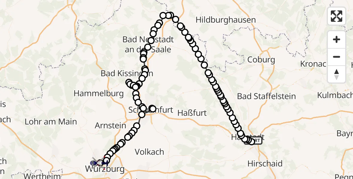 Flugroute Polizeihubschrauber Bamberg-Breitenau Airfield - Würzburg-Schenkenturm Airfield, 10 März 2026, 12:28