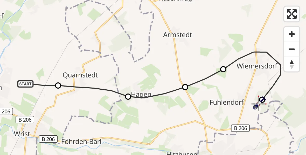 Flugroute Polizeihubschrauber Kellinghusen - Bad Bramstedt Heliport, 10 März 2026, 12:29