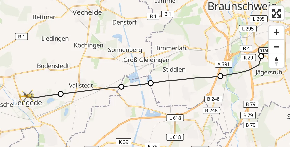 Flugroute Rettungshubschrauber Südstadt-Rautheim-Mascherode - Lengede, 10 März 2026, 12:31