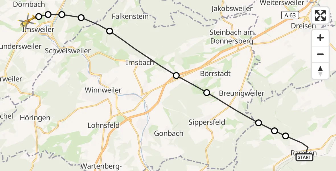 Routekaart van de vlucht: Rettungshubschrauber nach Imsweiler UL