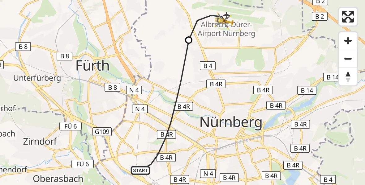 Flugroute Ambulanzhubschrauber Nürnberg - Nuremberg Airport, 10 März 2026, 12:33