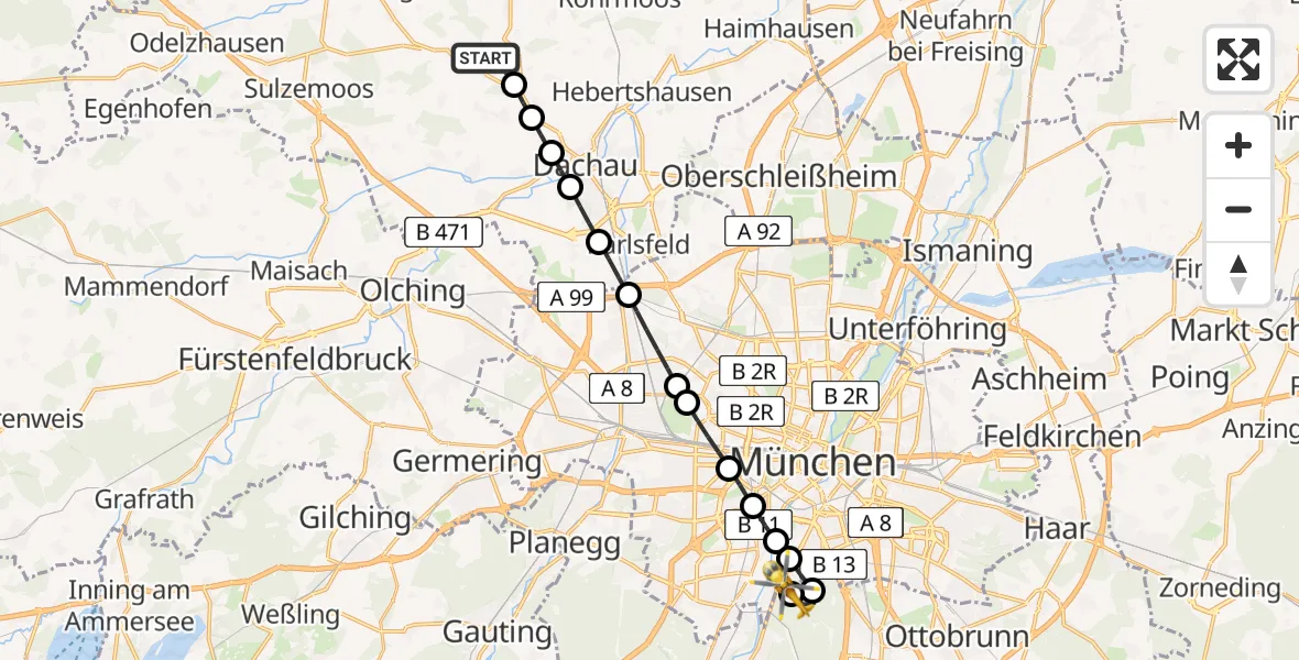 Routekaart van de vlucht: Rettungshubschrauber nach ADAC Air Rescue Center Heliport (Christoph 1)