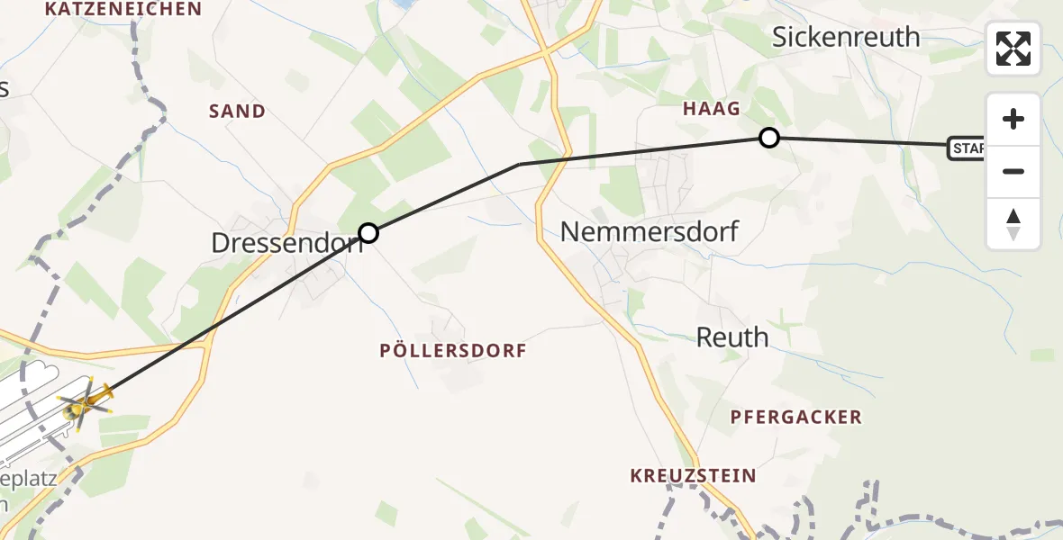 Flugroute Rettungshubschrauber Sickenreuth - Bayreuth Airport, 10 März 2026, 12:46