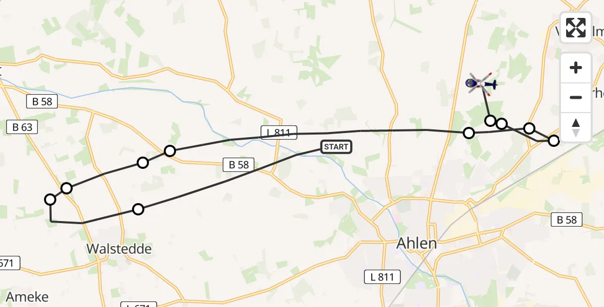 Flugroute Polizeihubschrauber Ahlen - Ahlen, 10 März 2026, 12:56