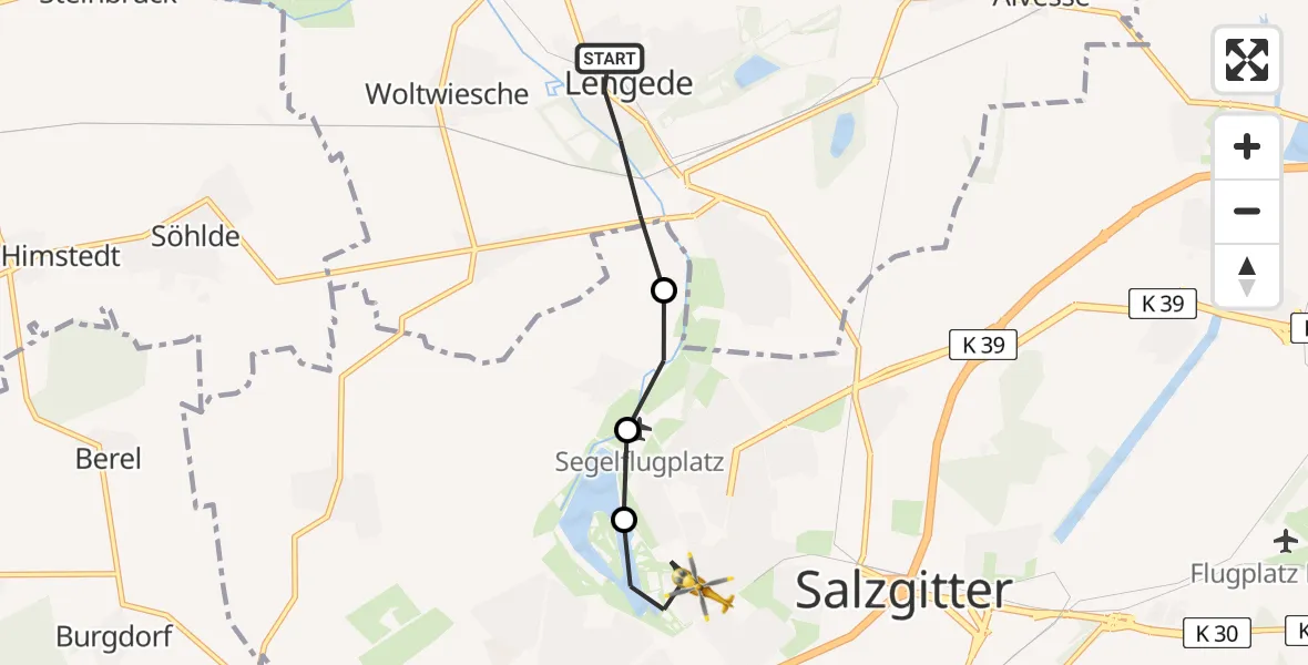 Flugroute Rettungshubschrauber Lengede - Ortschaft Nord, 10 März 2026, 13:02