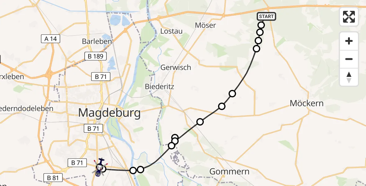 Routekaart van de vlucht: Polizeihubschrauber nach Magdeburg, Carnotstraße