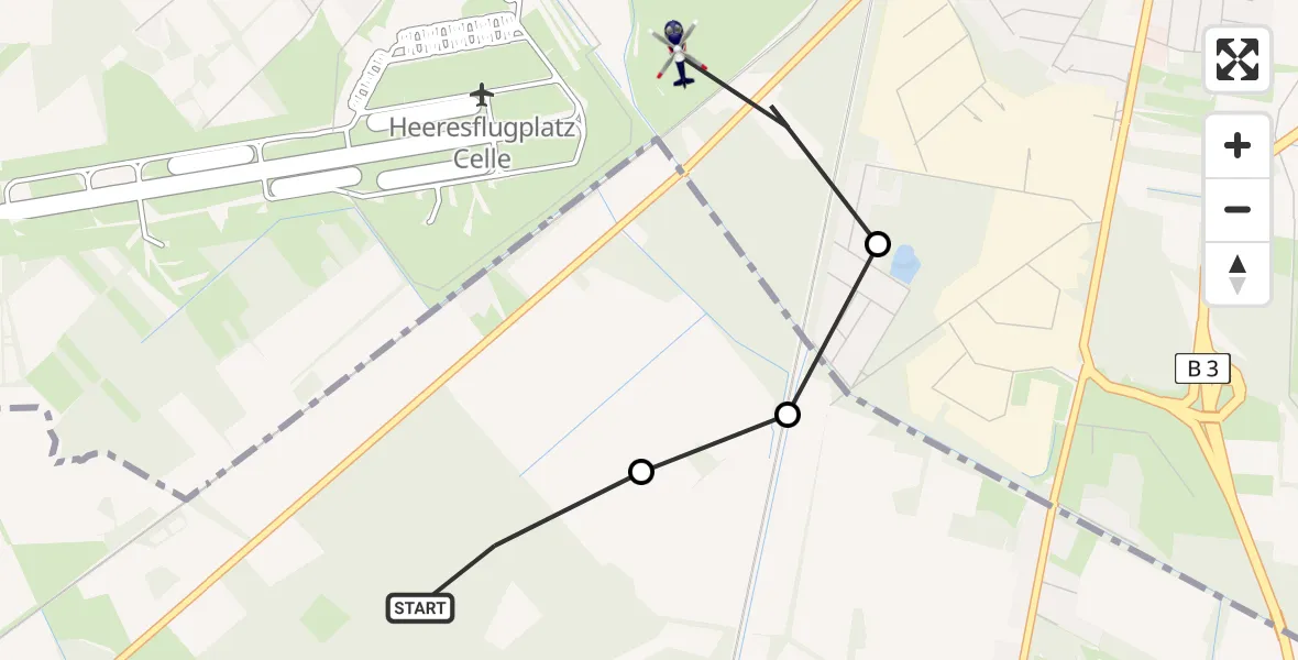 Flugroute Polizeihubschrauber Dasselsbruch - Celle, 10 März 2026, 13:13