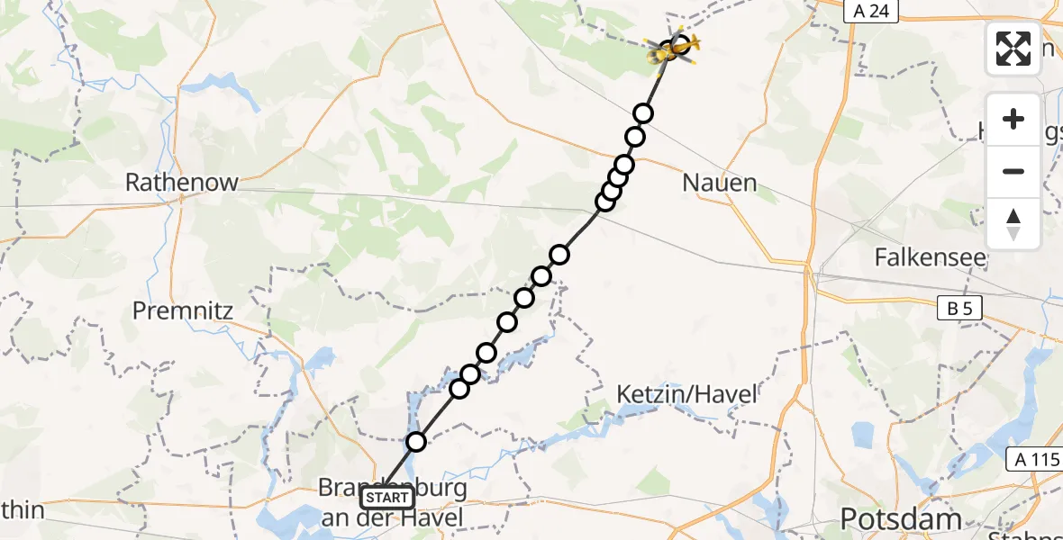 Flugroute Rettungshubschrauber Brandenburg an der Havel - Fehrbellin, 10 März 2026, 13:30