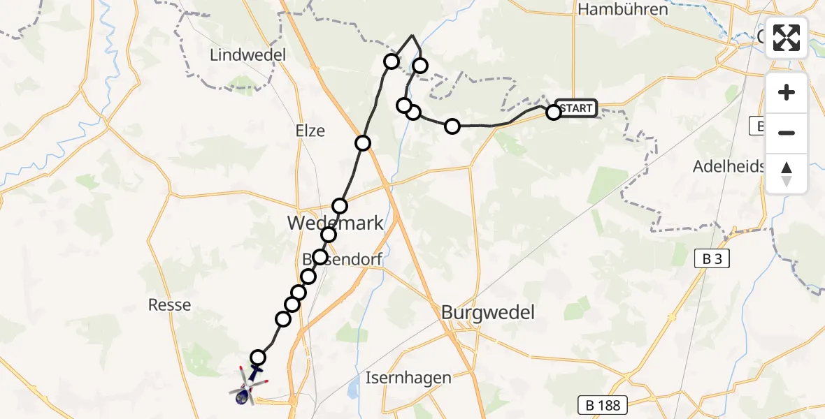 Routekaart van de vlucht: Polizeihubschrauber nach Hannover Airport