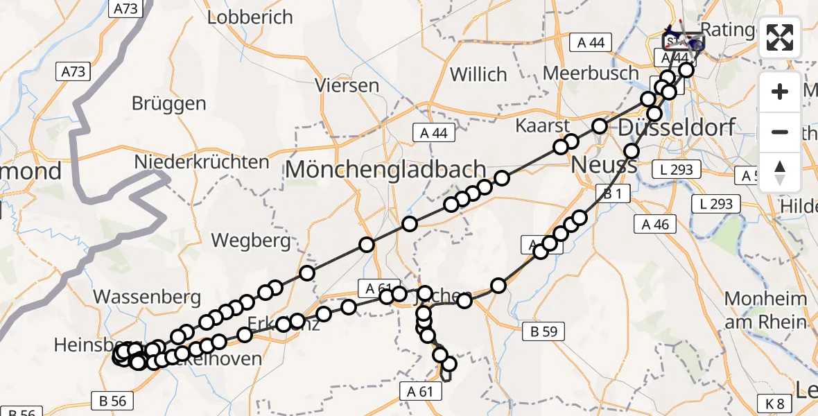 Flugroute Polizeihubschrauber Düsseldorf Airport - Düsseldorf Airport, 10 März 2026, 13:35