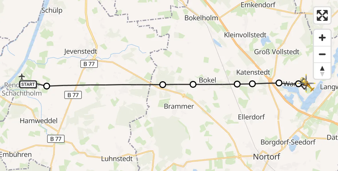 Flugroute Rettungshubschrauber Amt Jevenstedt - Warder, 10 März 2026, 13:40