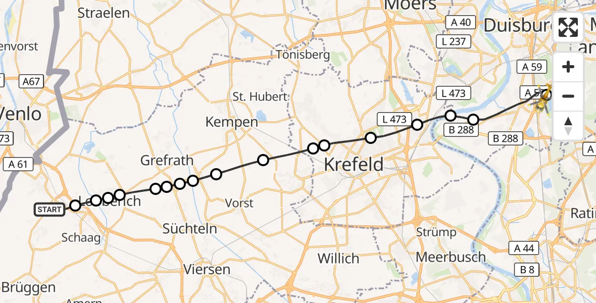 Flugroute Rettungshubschrauber Kaldenkirchen - Duisburg Air Rescue Heliport (Christoph 9), 10 März 2026, 13:41
