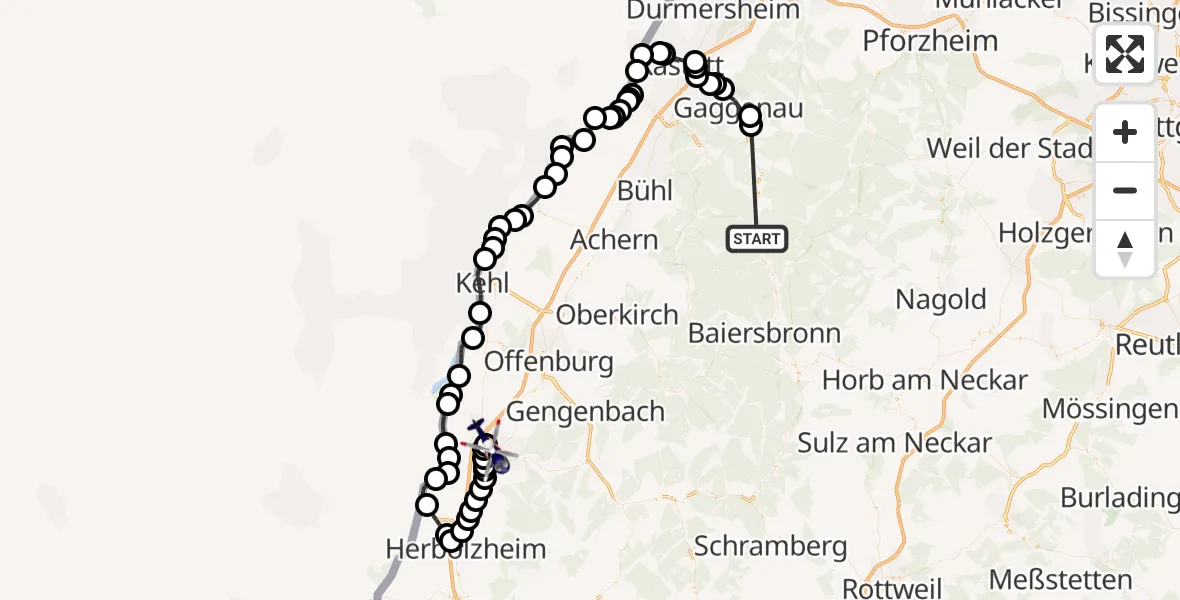 Flugroute Polizeihubschrauber Forbach - Lahr Airport, 10 März 2026, 13:51