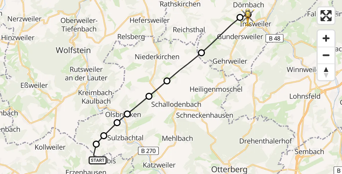 Routekaart van de vlucht: Rettungshubschrauber nach Imsweiler UL