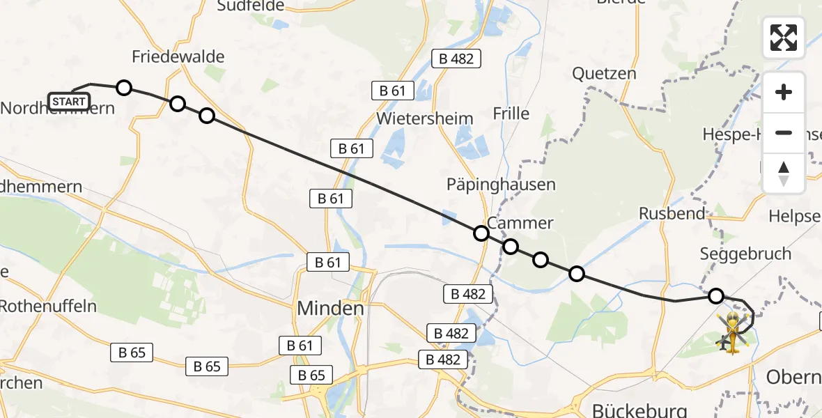 Flugroute Rettungshubschrauber Nordhemmern - Bückeburg Air Base, 10 März 2026, 13:54