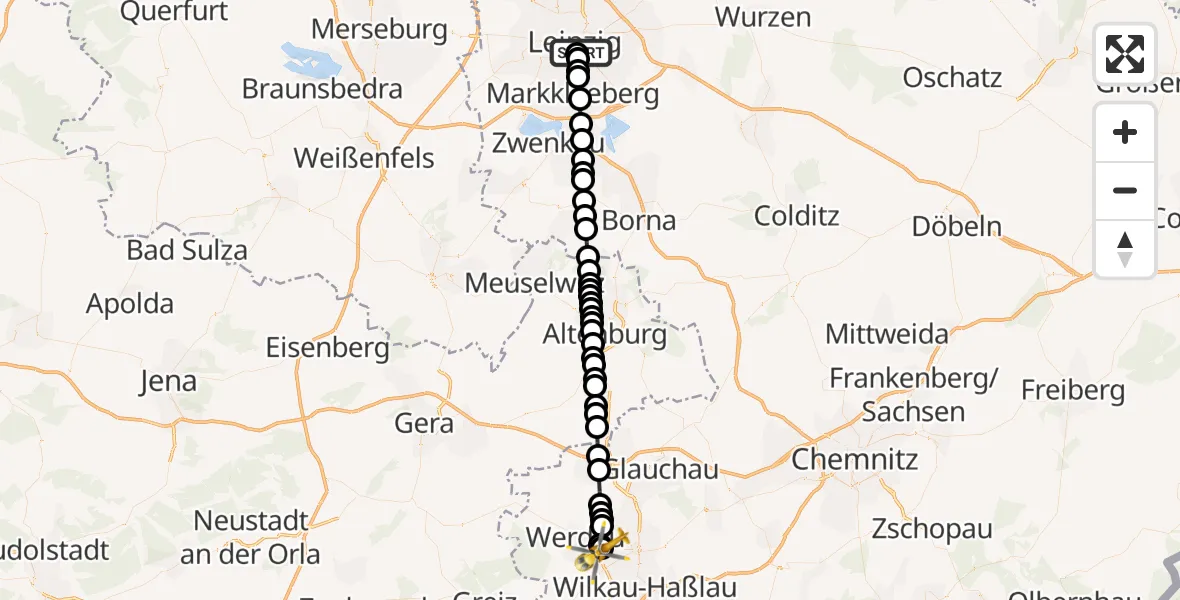 Routekaart van de vlucht: Rettungshubschrauber nach ADAC Air Rescue Station Zwickau Heliport