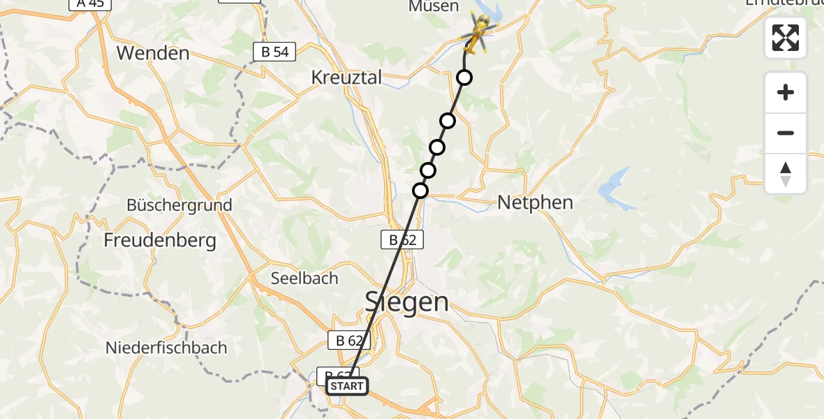 Flugroute Rettungshubschrauber Siegen - Dahlbruch, 10 März 2026, 14:04