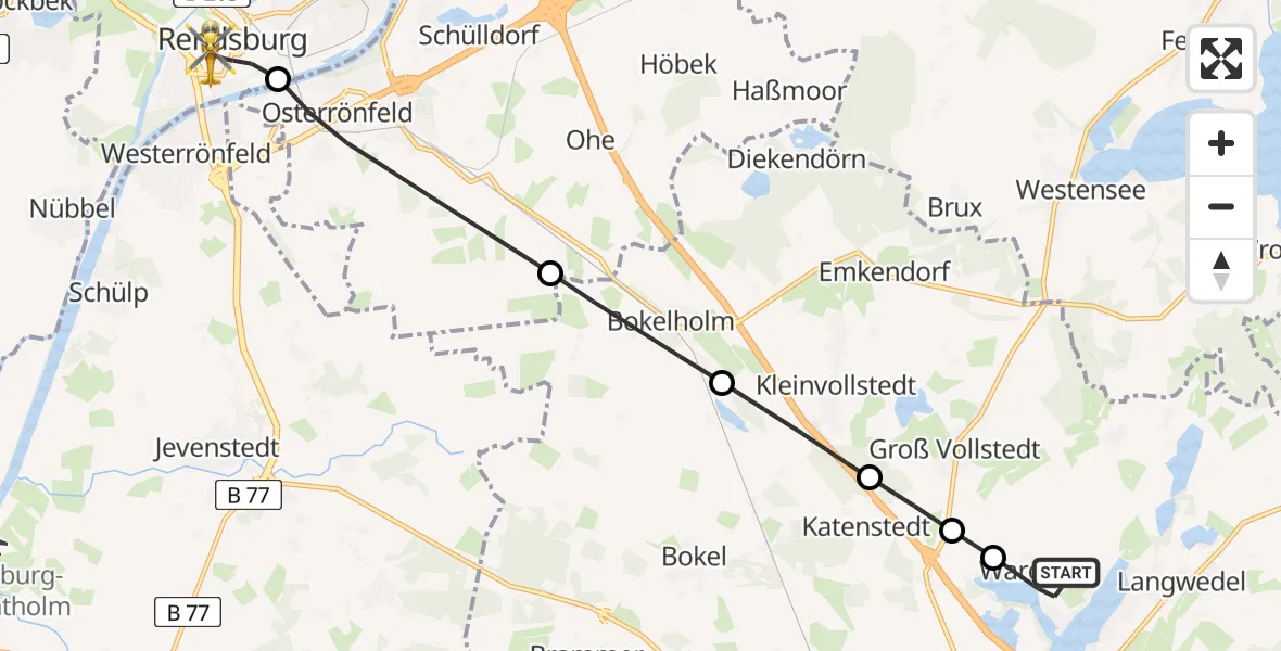 Routekaart van de vlucht: Rettungshubschrauber nach Rendsburg, Lilienstraße