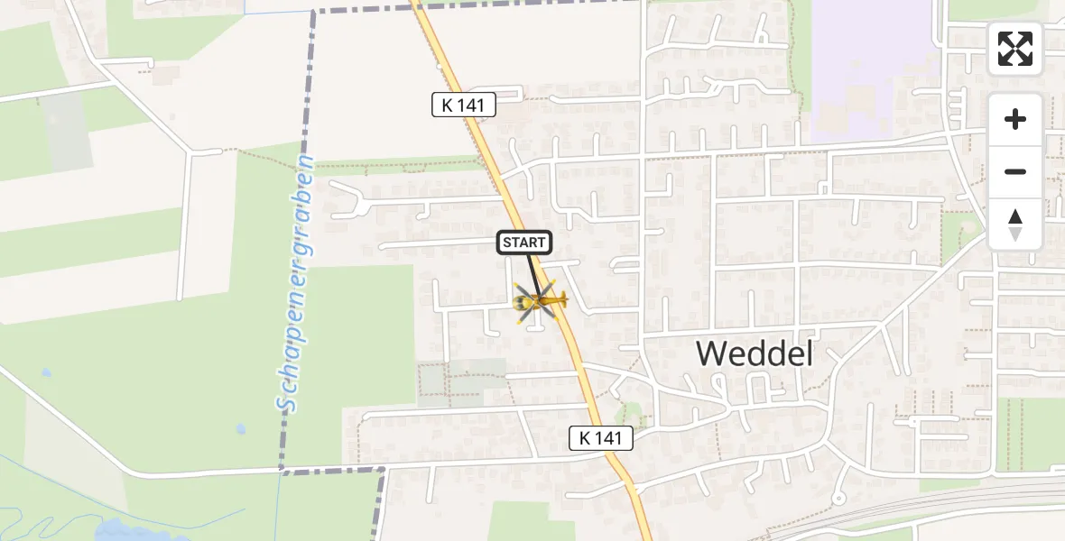 Flugroute Rettungshubschrauber Weddel - Weddel, 10 März 2026, 14:06