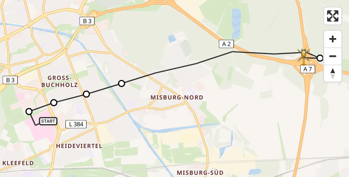 Flugroute Rettungshubschrauber Hannover Air Rescue Heliport (Christoph 4) - Lehrte, 10 März 2026, 14:11
