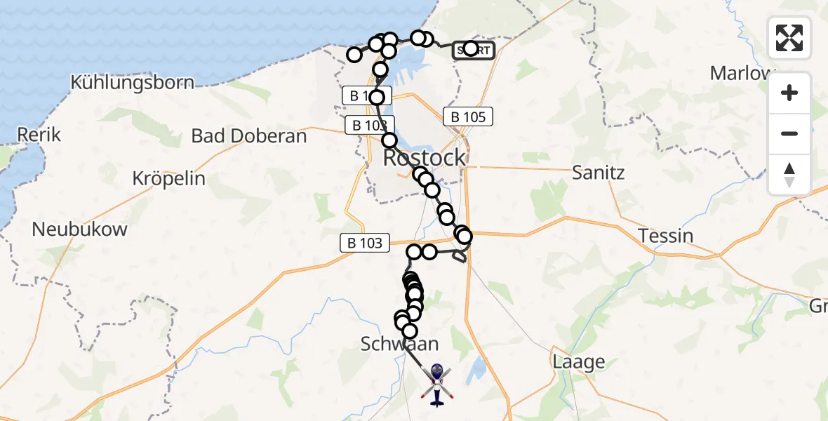 Routekaart van de vlucht: Polizeihubschrauber nach Rukieten, Hoppenhof
