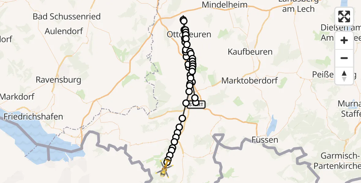 Flugroute Rettungshubschrauber Kempten-Durach Airfield - Blaichach, 10 März 2026, 14:14