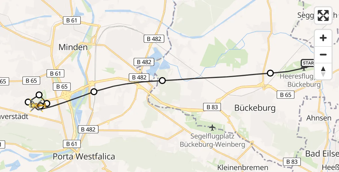 Flugroute Rettungshubschrauber Bückeburg Air Base - Häverstädt, 10 März 2026, 14:18