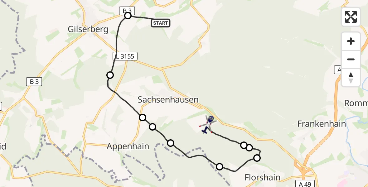 Flugroute Polizeihubschrauber Sebbeterode - Sachsenhausen, 10 März 2026, 14:20
