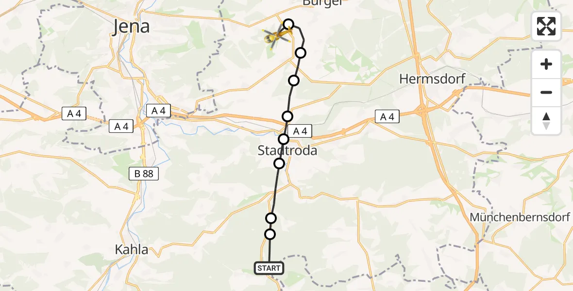 Routekaart van de vlucht: Rettungshubschrauber nach Zinna, Am Flugplatz