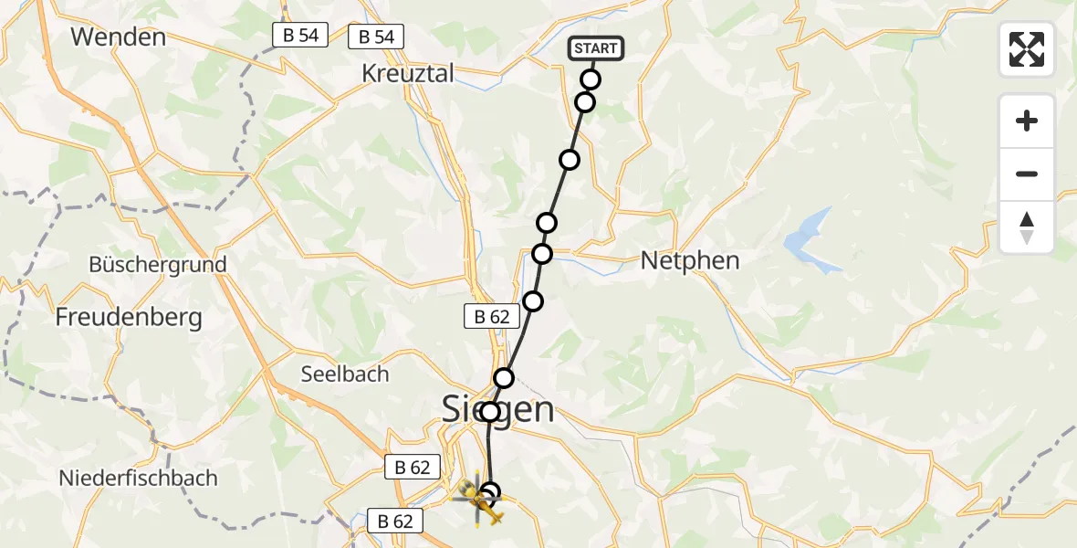 Flugroute Rettungshubschrauber Dahlbruch - Evangelisches Jung-Stilling Hospital, 10 März 2026, 14:30