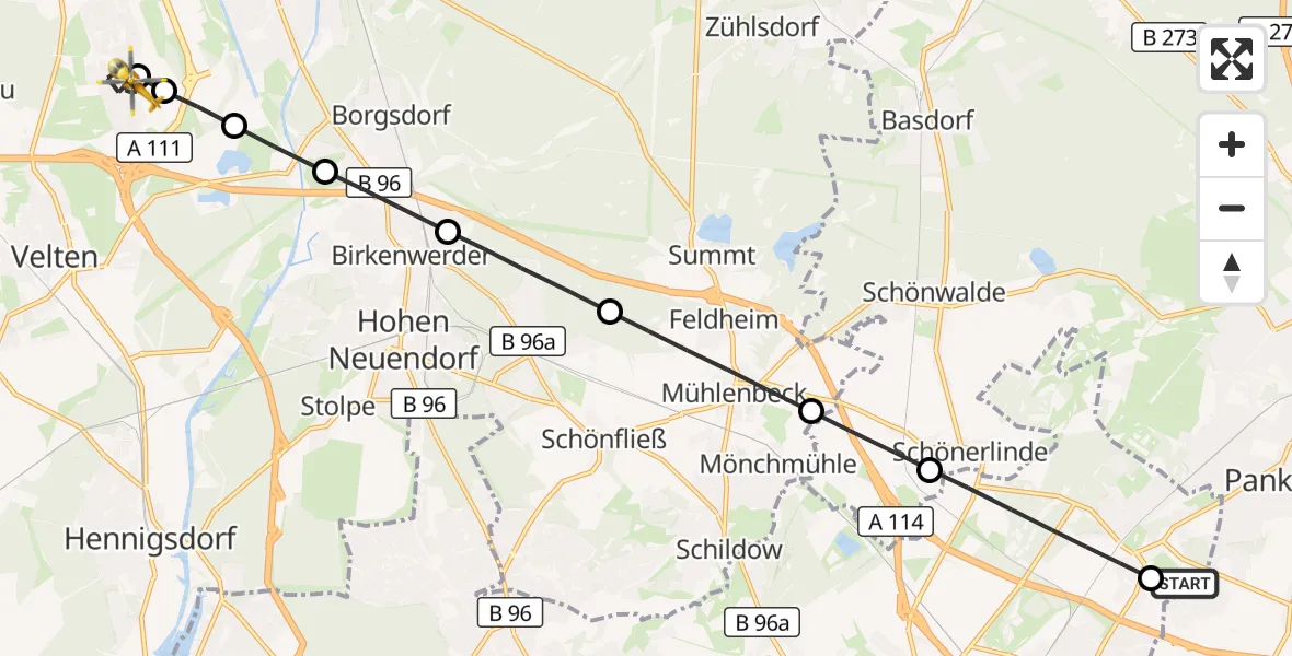 Flugroute Rettungshubschrauber Helios Clinic Berlin-Buch - Leegebruch, 10 März 2026, 14:45