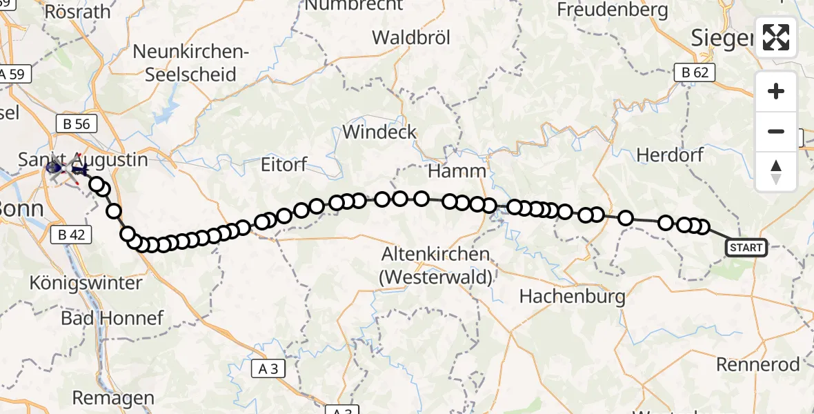 Flugroute Polizeihubschrauber Lippe - Bonn-Hangelar Airfield, 10 März 2026, 14:52