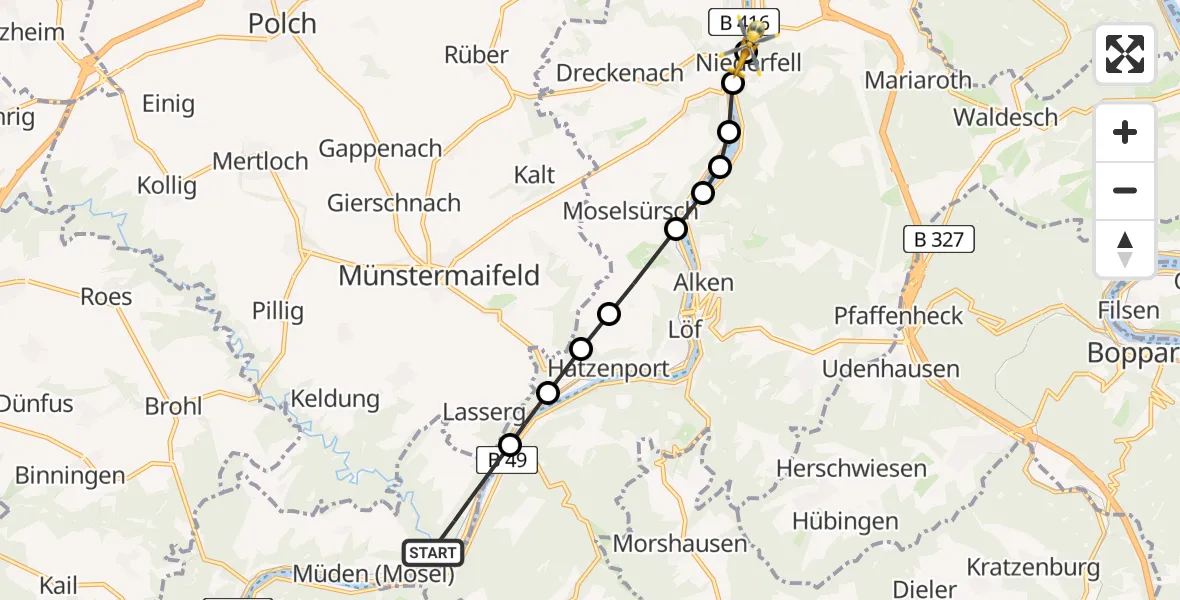 Routekaart van de vlucht: Rettungshubschrauber nach Kobern-Gondorf, B 416