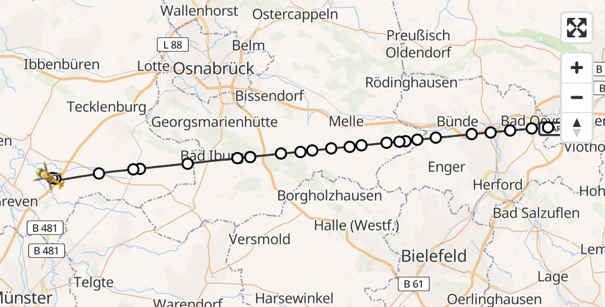 Routekaart van de vlucht: Ambulanzhubschrauber nach Christoph  Westfalen-ADAC