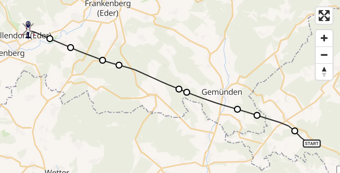 Flugroute Polizeihubschrauber Sachsenhausen - Allendorf-Eder Airfield, 10 März 2026, 14:54