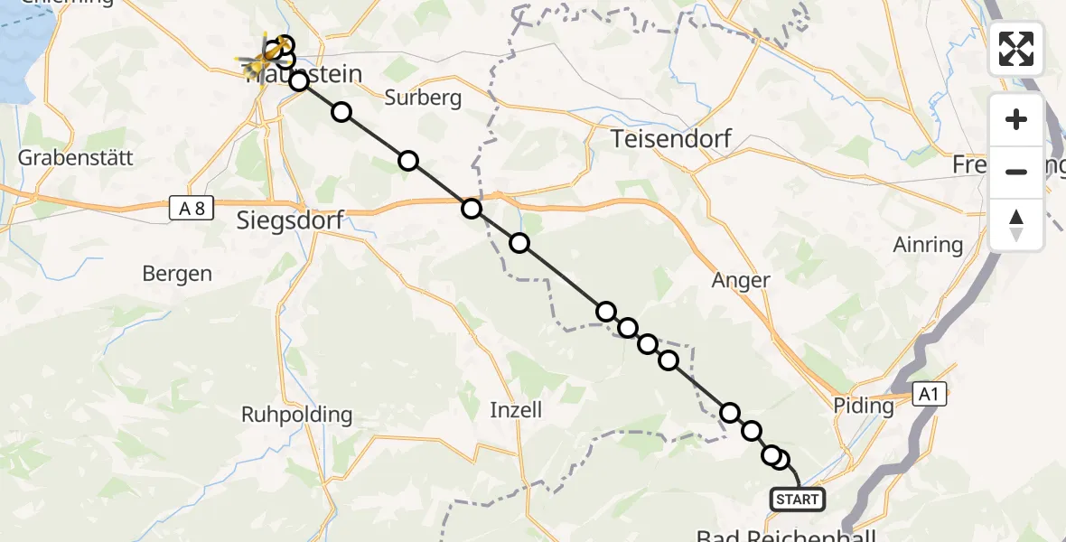 Flugroute Rettungshubschrauber Nonn - Traunstein Hospital, 10 März 2026, 15:04