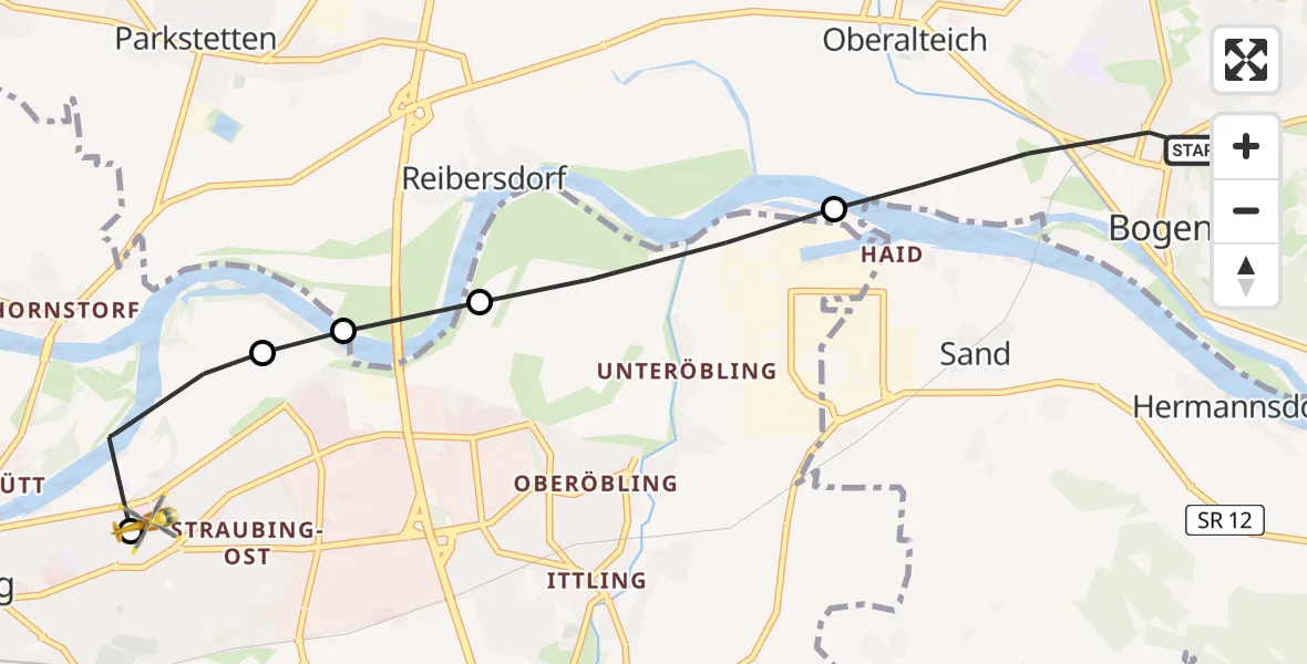 Routekaart van de vlucht: Rettungshubschrauber nach Sankt Elisabeth Hospital Straubing