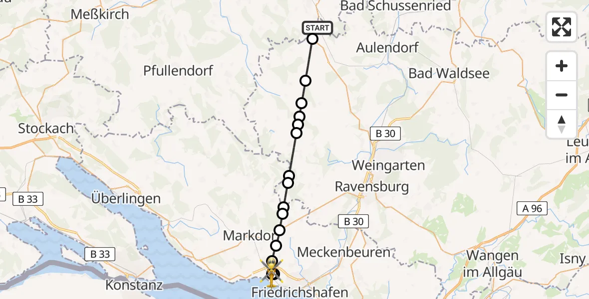 Routekaart van de vlucht: Rettungshubschrauber nach Friedrichshafen Hospital