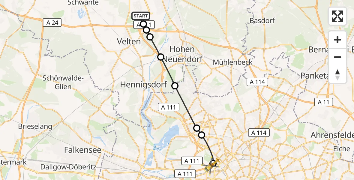 Routekaart van de vlucht: Rettungshubschrauber nach Charité Clinic Virchow Campus Heliport