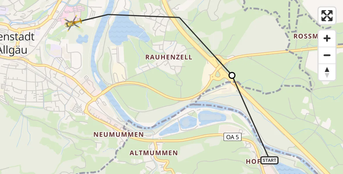 Flugroute Rettungshubschrauber Blaichach - Immenstadt im Allgäu, 10 März 2026, 15:20