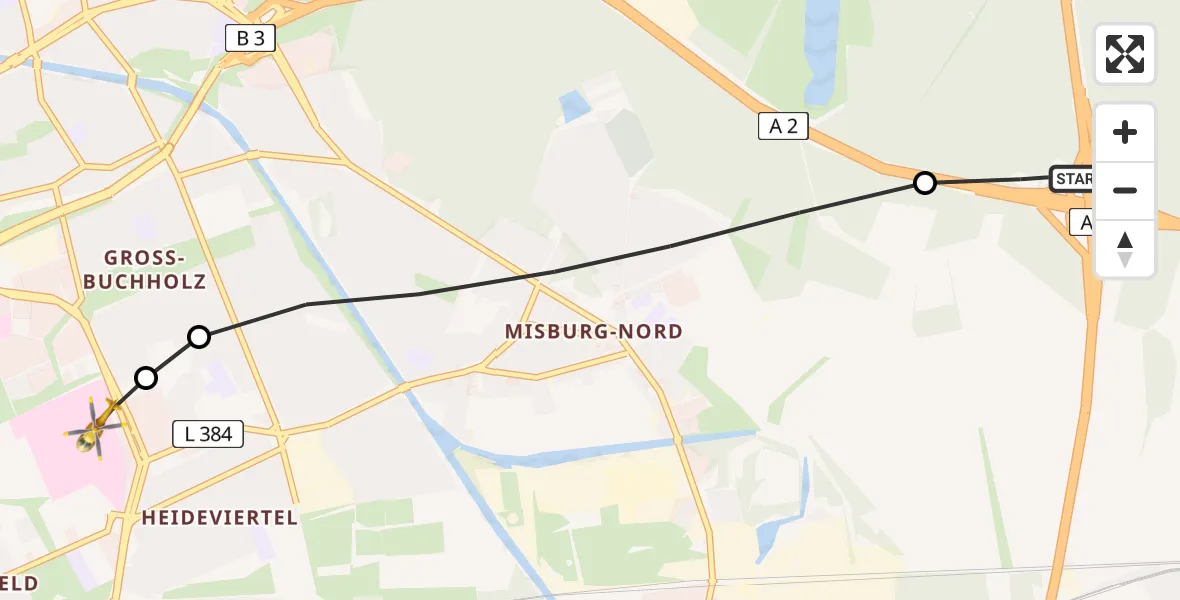 Flugroute Rettungshubschrauber Lehrte - Hannover Air Rescue Heliport (Christoph 4), 10 März 2026, 15:30