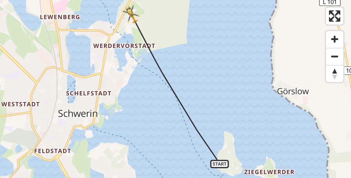 Flugroute Rettungshubschrauber Schwerin - Schwerin, 10 März 2026, 15:33