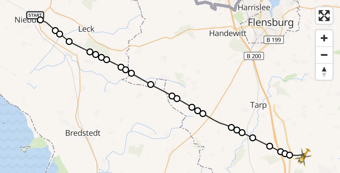 Flugroute Rettungshubschrauber Niebüll - Idstedt, 10 März 2026, 15:36