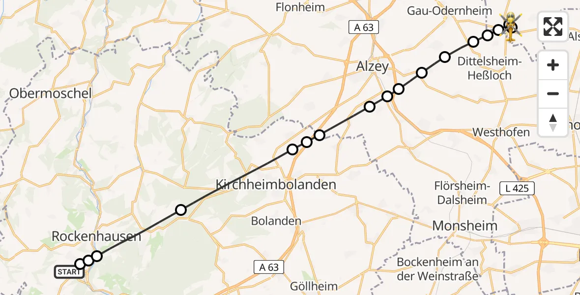 Routekaart van de vlucht: Rettungshubschrauber nach Dorn-Dürkheim, Wiesenhof