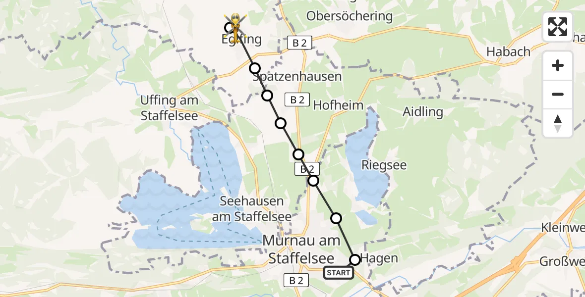 Routekaart van de vlucht: Rettungshubschrauber nach Tauting, Hauptstraße