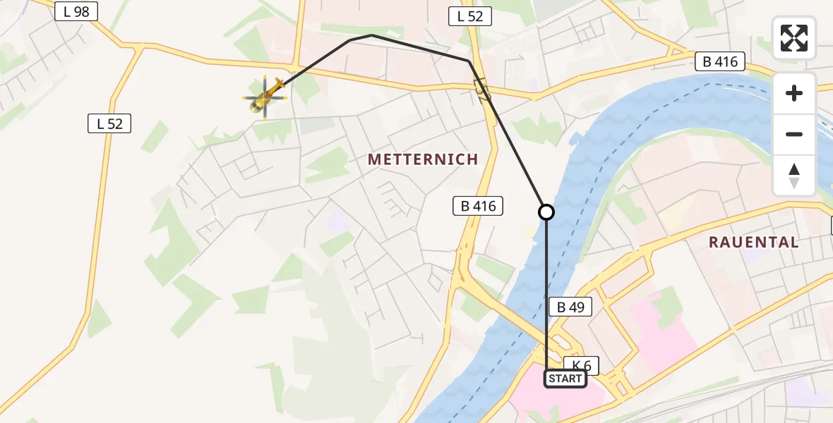 Flugroute Rettungshubschrauber Kemperhof Koblenz Clinic Heliport - Koblenz, 10 März 2026, 15:51