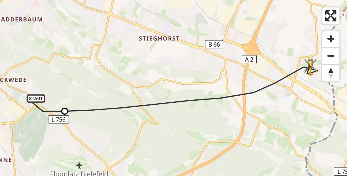 Flugroute Rettungshubschrauber Luftrettungszentrum Bielefeld - Bielefeld, 10 März 2026, 15:57