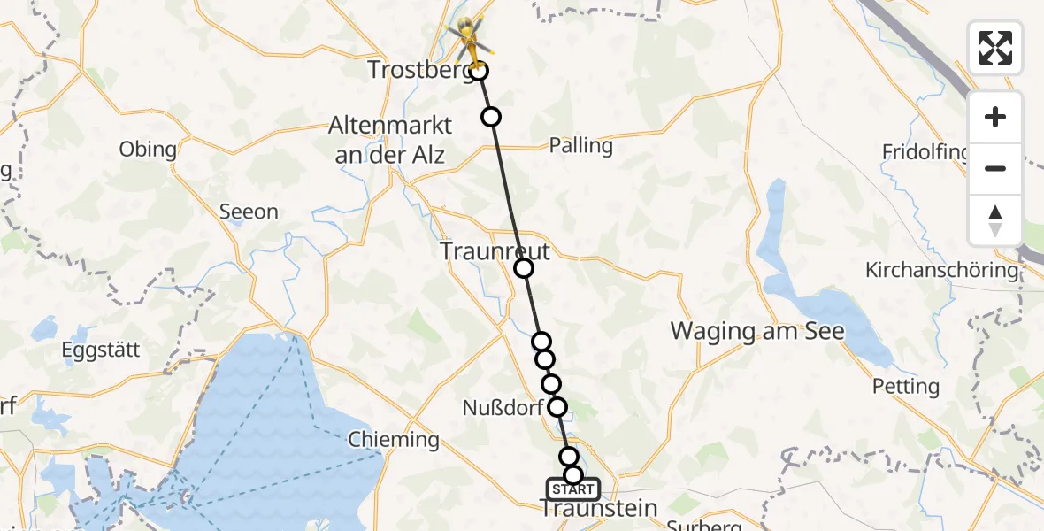 Flugroute Rettungshubschrauber Traunstein Hospital - Trostberg, 10 März 2026, 16:15