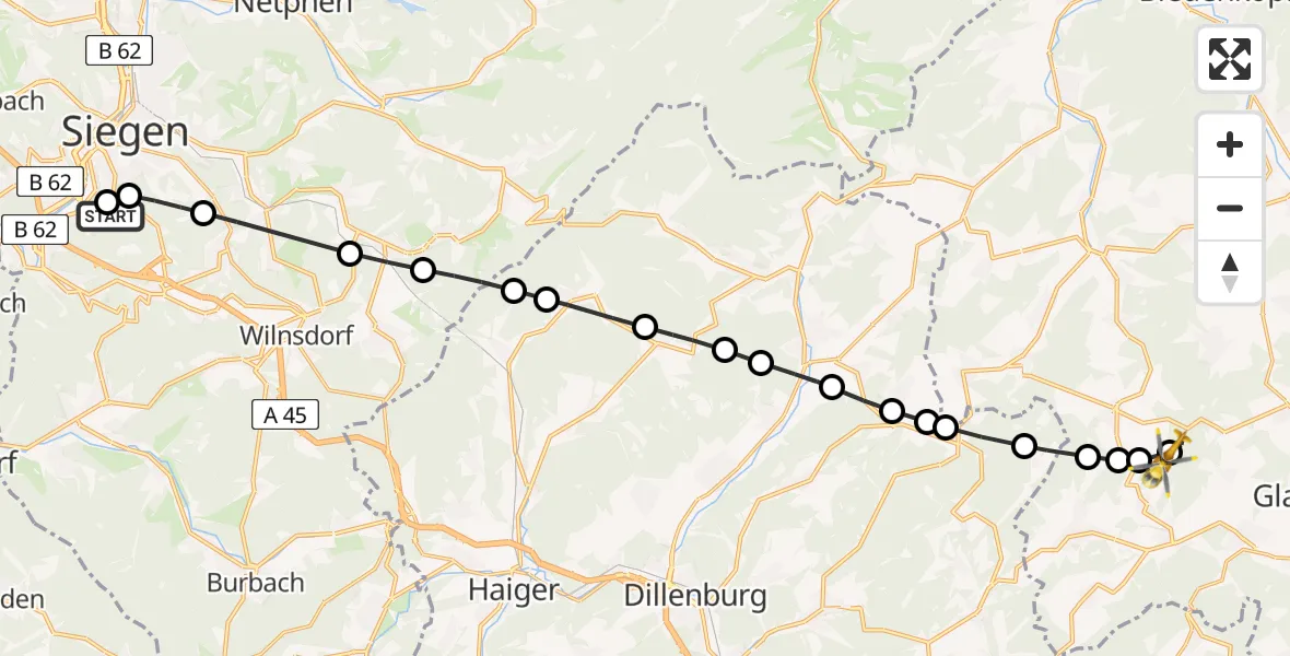 Routekaart van de vlucht: Rettungshubschrauber nach Dernbach, Dernbacher Straße